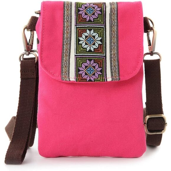 Women's Fuchsia 04 Vintage Embroidered Cute Mini Cross Body Bag Small Handbags - Picture 1 of 6